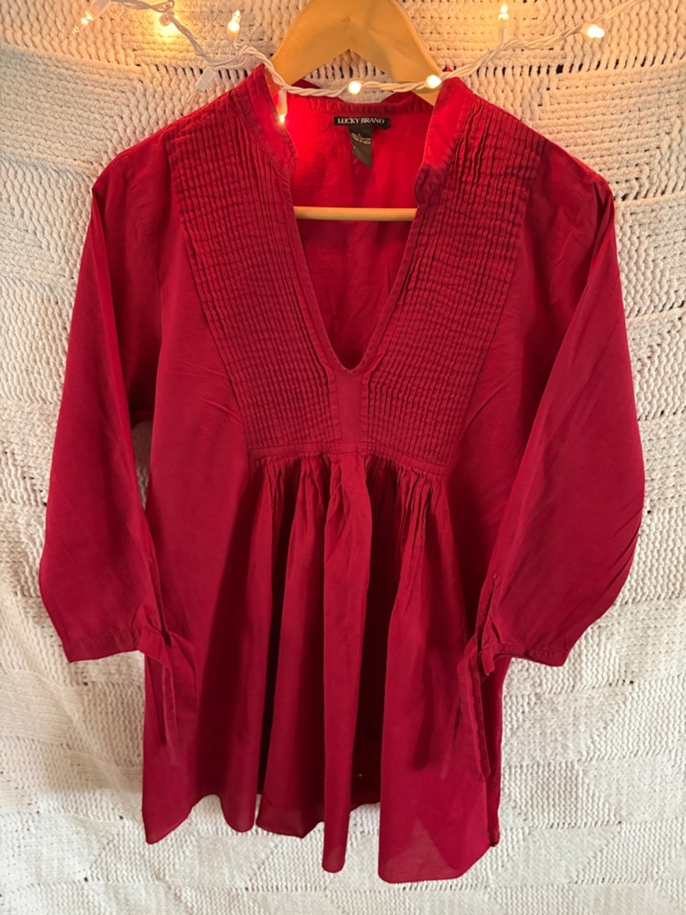 Lucky Brand Crimson Pintuck V-Neck Tunic